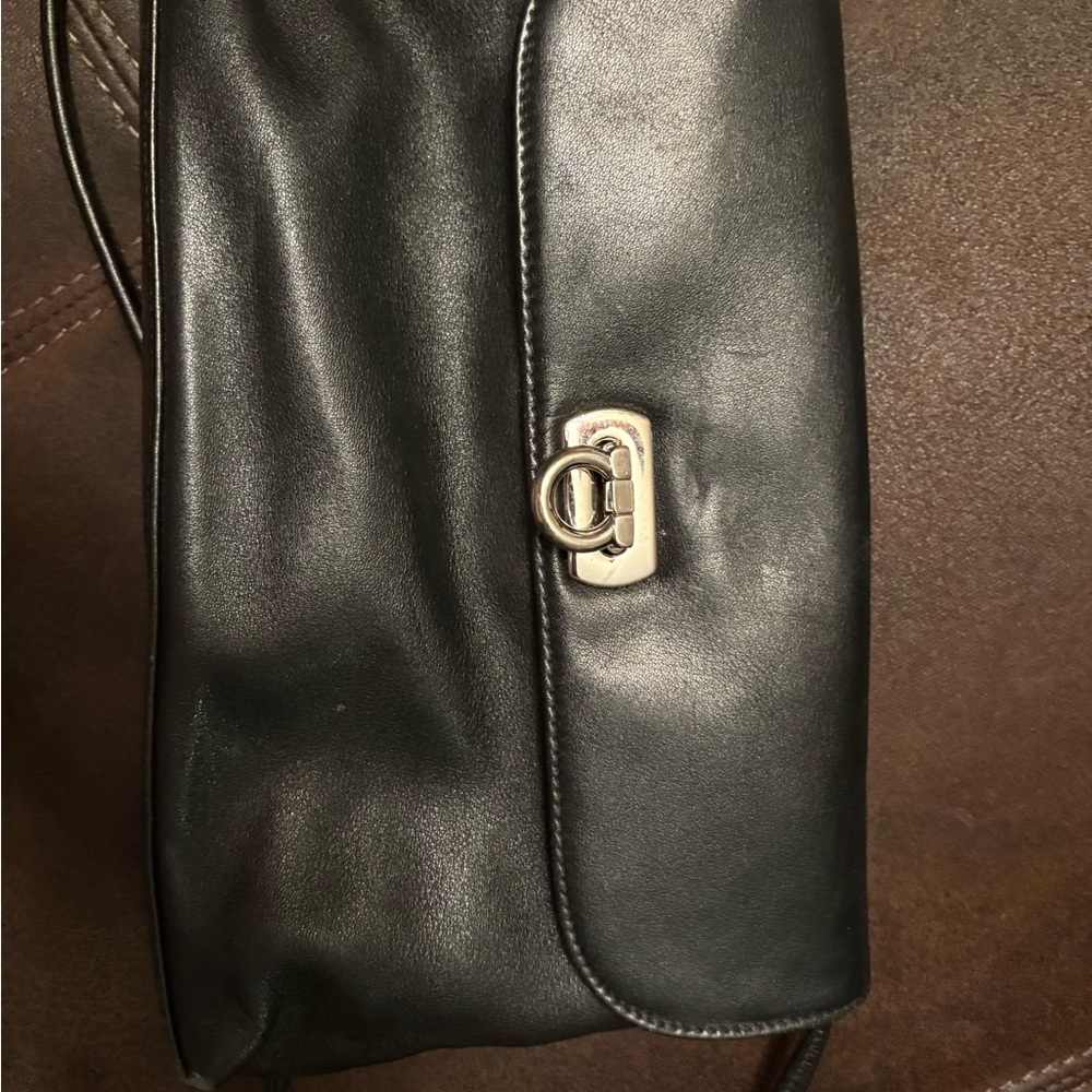 Black Leather Clutch with Gold Hardware